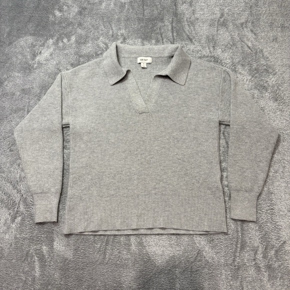 ON 34th Sweaters - ON 34th Women's Small Gray Ribbed Knit Collared Sweater Long Sleeve Pullover‎